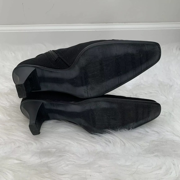 Stuart Weitzman Gore-Tex Suede Trim Block Heel Square Toe Black Boots - Picture 9 of 11